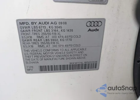 2009 Audi Q7 3.6 5 Passenger/3.6 Premium из США, поврежденный, VIN WA1AY74L19D022339